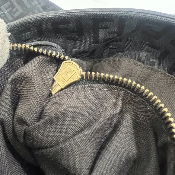 FENDI Zucchino Black Canvas Leather Trim Tote Shoulder Bag Made in Italy